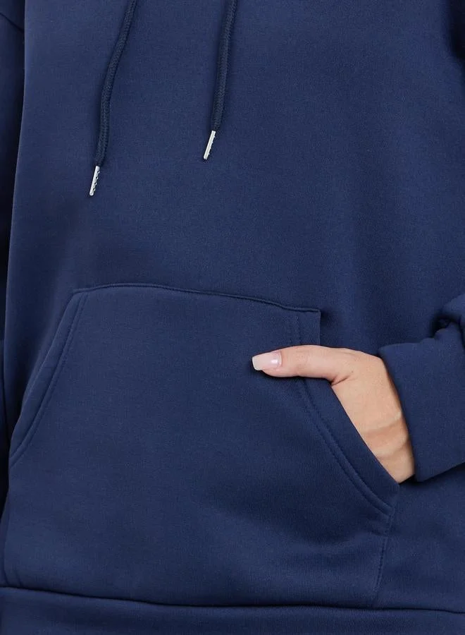 Take Two Navy Blue Slogan Print Relaxed Fit Hoodie