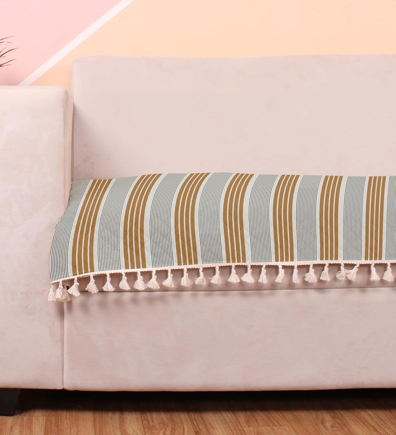 STITCHNEST 3 Seater Printed Quilted Velvet Sofa Slip Cover Protector with Tassels - Image 3