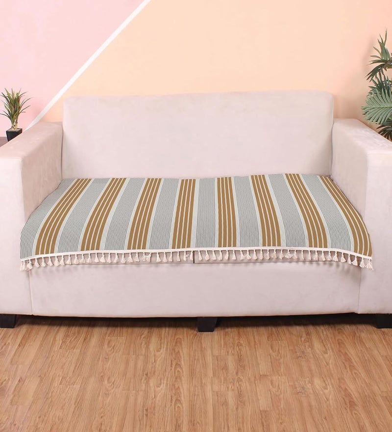 STITCHNEST 3 Seater Printed Quilted Velvet Sofa Slip Cover Protector with Tassels - Image 1