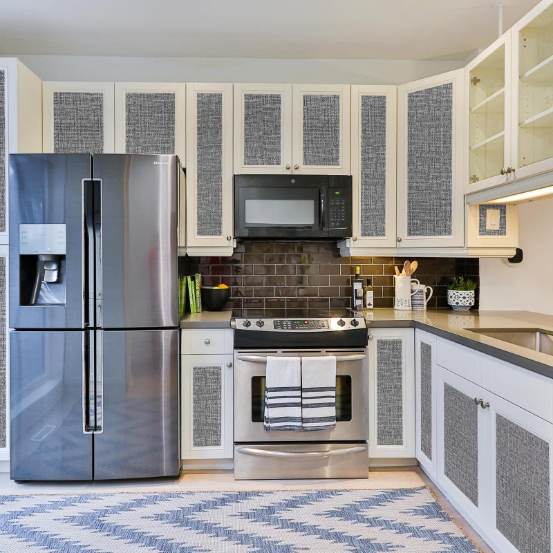 WADILE Grasscloth Peel and Stick Wallpaper 15.7in x 78.7in, Textured Contact Paper for Cabinets, Faux Linen Wall Paper Pull and Stick, Fabric Vinyl Wallpaper Self Adhesive Dark Gray - Image 3