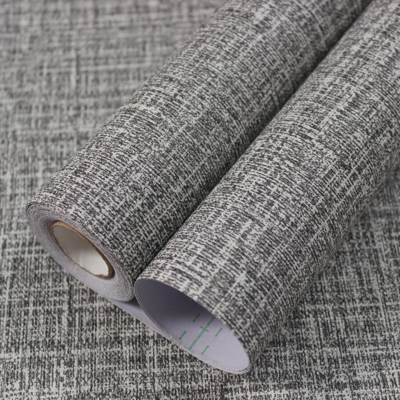 WADILE Grasscloth Peel and Stick Wallpaper 15.7in x 78.7in, Textured Contact Paper for Cabinets, Faux Linen Wall Paper Pull and Stick, Fabric Vinyl Wallpaper Self Adhesive Dark Gray - Image 1