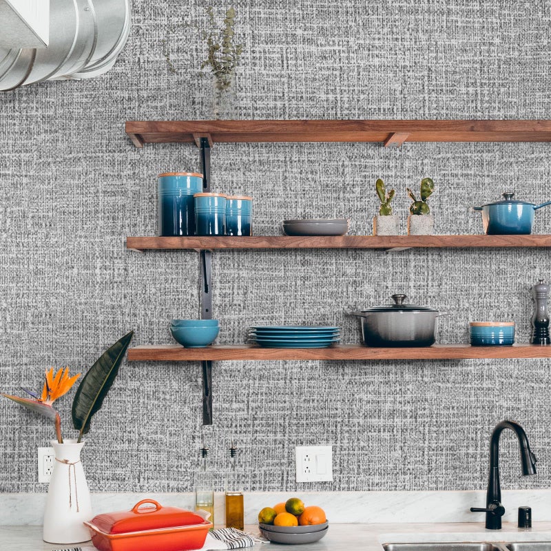 WADILE Grasscloth Peel and Stick Wallpaper 15.7in x 78.7in, Textured Contact Paper for Cabinets, Faux Linen Wall Paper Pull and Stick, Fabric Vinyl Wallpaper Self Adhesive Dark Gray - Image 5