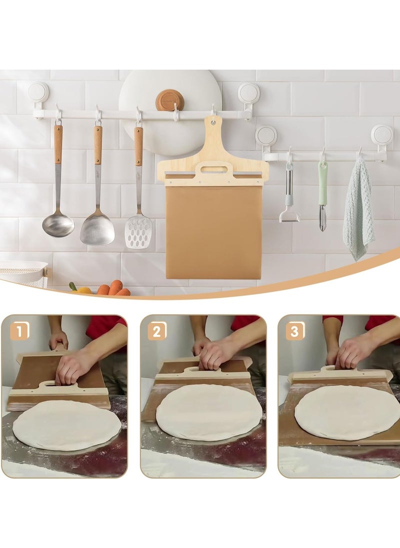 Pizza and dough lifter used in the kitchen to move and lift dough or pizza from the work surface to the baking tray or oven in an easy and efficient way