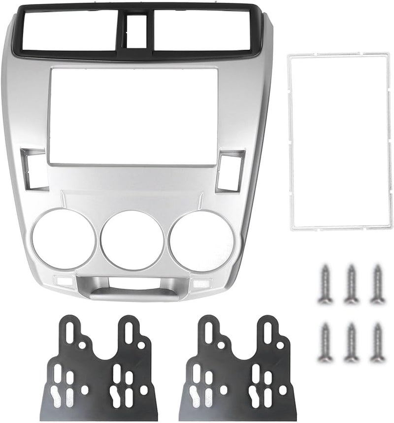 Silver ABS 2Din Radio Fascia Panel For Honda City 2008 2013 Easy Installation Dashboard Upgrade - Image 1
