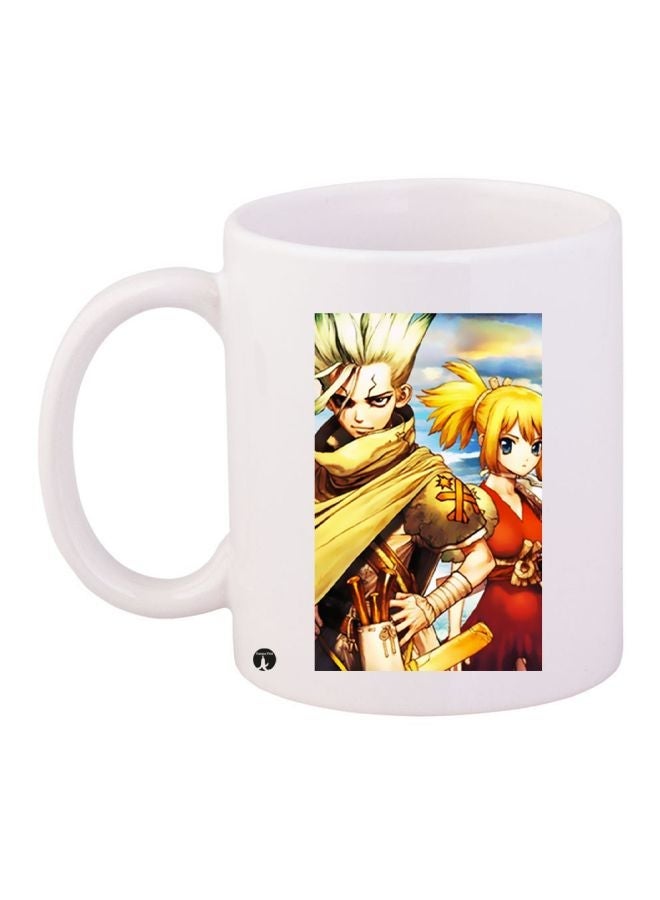 RYN Anime Printed Ceramic Coffee Mug White/Yellow/Red 11ounce