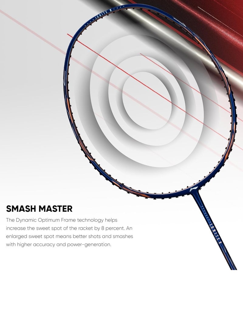 Li-Ning Ignite 8 Japanese Carbon Graphite Unstrung Badminton Racket with Full Cover (Dark Red/Rich Gold, 77 Grams) - Image 4