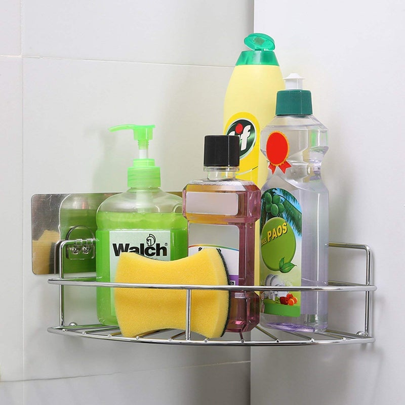 myzon Stainless Steel Magic Sticker Wall Mounted Kitchen Bathroom Corner Shower Caddy Organizer - Image 2