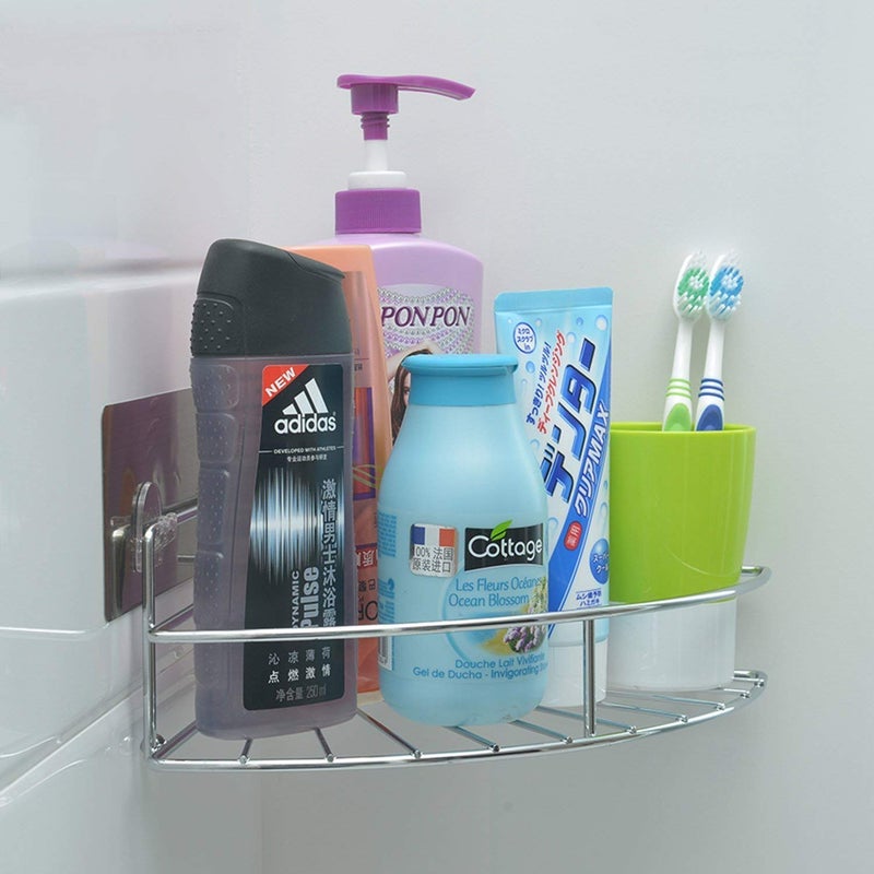 myzon Stainless Steel Magic Sticker Wall Mounted Kitchen Bathroom Corner Shower Caddy Organizer - Image 3