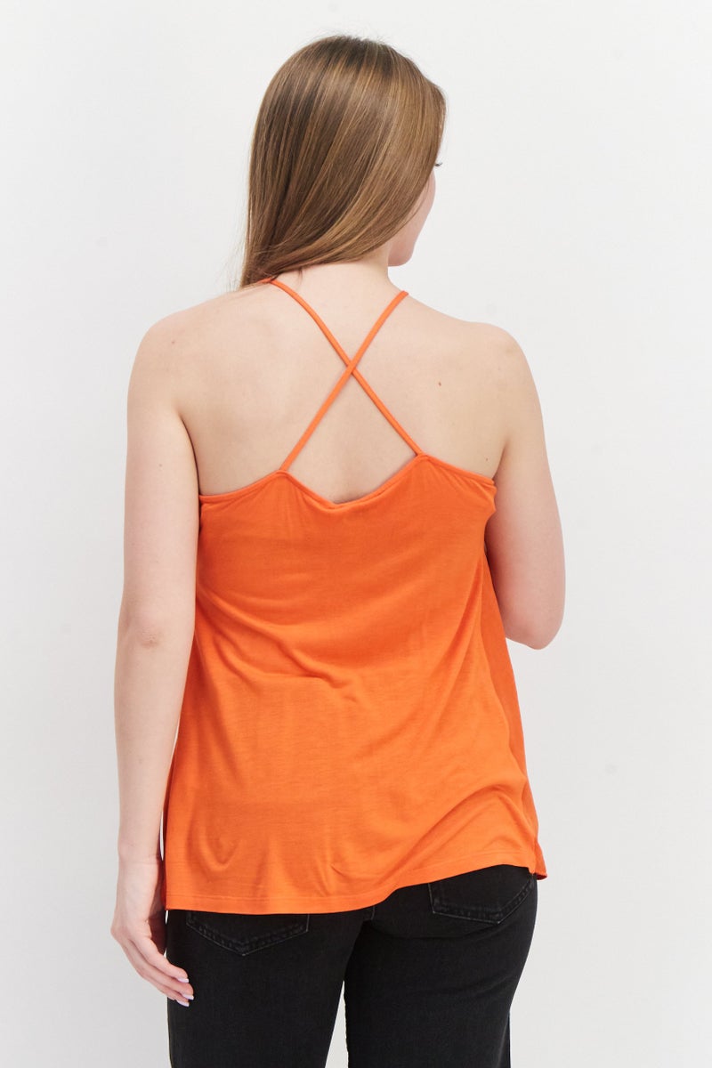 RIVER ISLAND Women V-Neck Plain Sleeveless Top, Orange - Image 2
