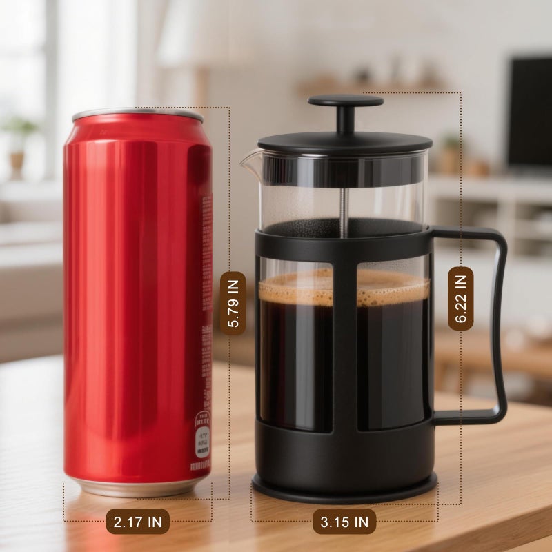 Chiallco Mini French Press Coffee Maker, Heat Resistant Thickened Borosilicate Classic Glass Stainless Steel Coffee Press, 12OZ Heat Cold Brew Coffee Pot Tea Press for Kitchen Travel Campingï¼ŒBlack - Image 4