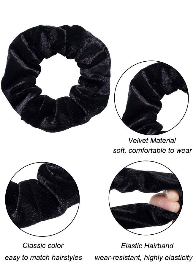 وهاواي 8 Pieces Black Scrunchies for Hair, Soft Velvet Elastics Hair Bands, Classic Scrunchy Hair Ties Ropes Ponytail Holder for Women Girls Hair Accessories - Image 3