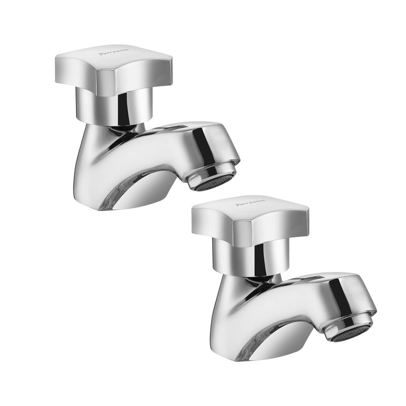 Parryware Jade Pillar Cock (Pack of 2) Twin Lever Faucet for Bathroom wash basins | Chrome Finish | with Honeycomb Type Aerator | 10 Years Warranty | G0202A1 - Image 1