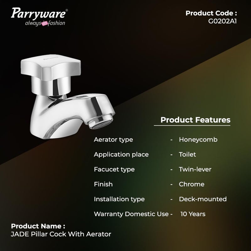 Parryware Jade Pillar Cock (Pack of 2) Twin Lever Faucet for Bathroom wash basins | Chrome Finish | with Honeycomb Type Aerator | 10 Years Warranty | G0202A1 - Image 5