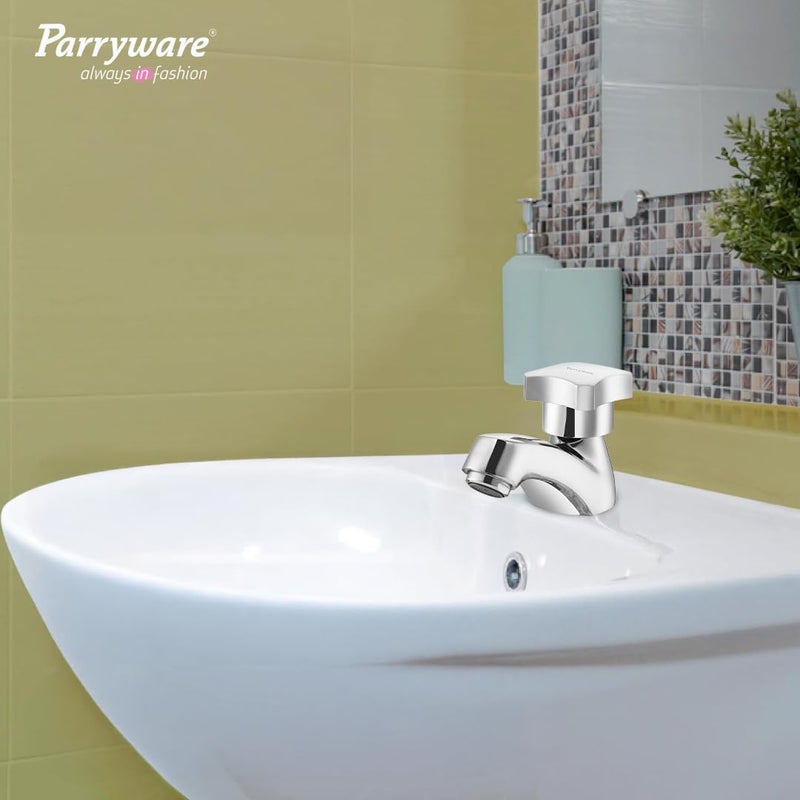 Parryware Jade Pillar Cock (Pack of 2) Twin Lever Faucet for Bathroom wash basins | Chrome Finish | with Honeycomb Type Aerator | 10 Years Warranty | G0202A1 - Image 2
