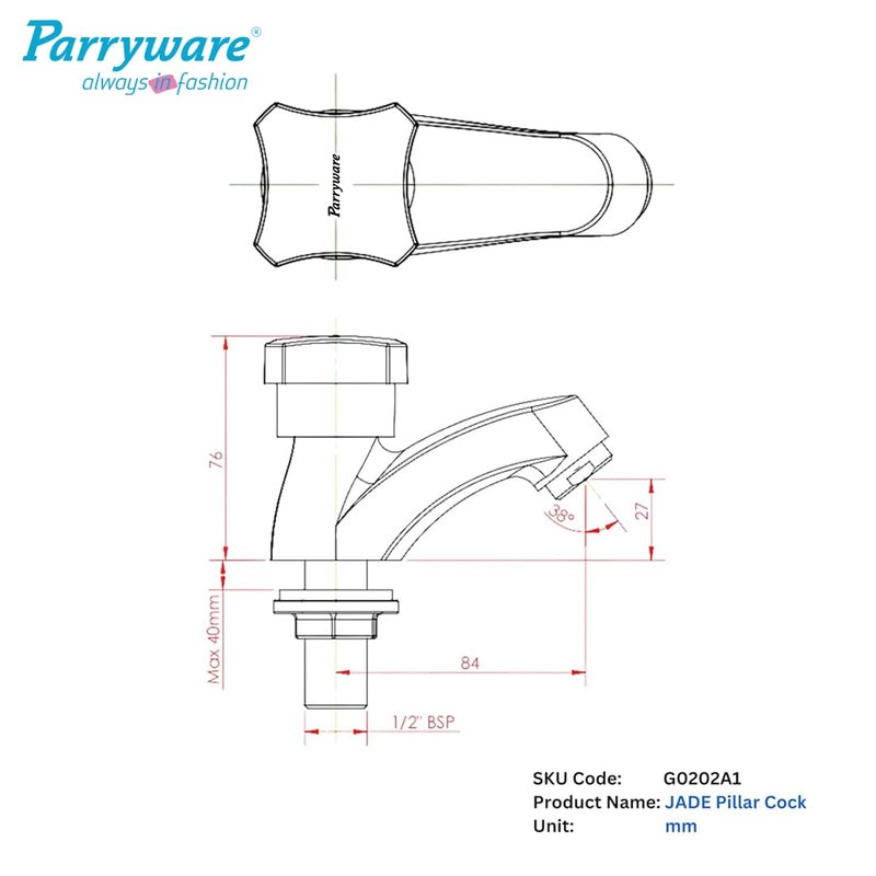 Parryware Jade Pillar Cock (Pack of 2) Twin Lever Faucet for Bathroom wash basins | Chrome Finish | with Honeycomb Type Aerator | 10 Years Warranty | G0202A1 - Image 3