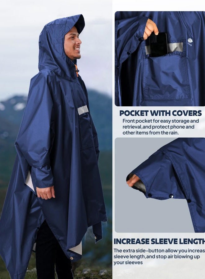 Anyoo Waterproof Rain Poncho with Sleeves&Pocket, Lightweight Reusable Hiking Rain Coat Jacket with Hood for Outdoor Activities, Unisex, Dark Blue, One Size - Image 5