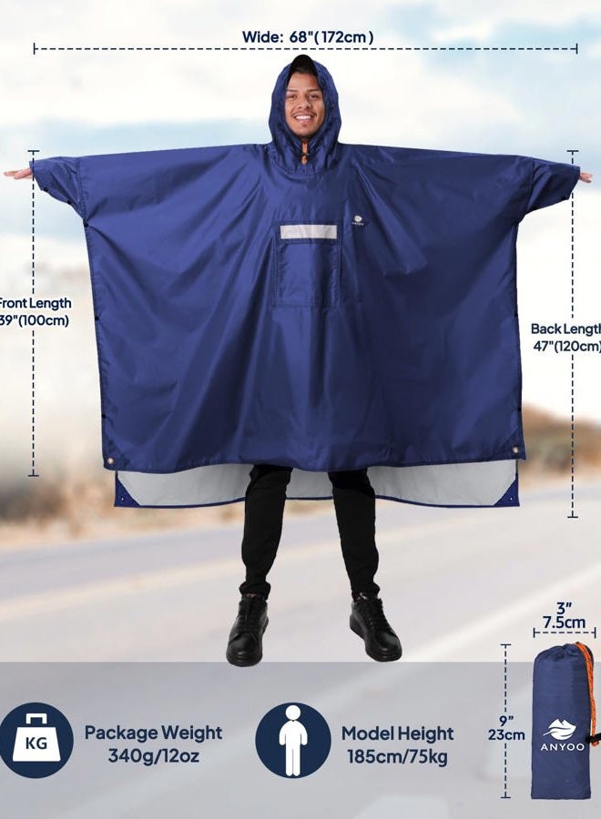 Anyoo Waterproof Rain Poncho with Sleeves&Pocket, Lightweight Reusable Hiking Rain Coat Jacket with Hood for Outdoor Activities, Unisex, Dark Blue, One Size - Image 2