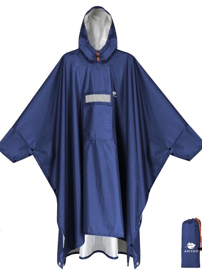 Anyoo Waterproof Rain Poncho with Sleeves&Pocket, Lightweight Reusable Hiking Rain Coat Jacket with Hood for Outdoor Activities, Unisex, Dark Blue, One Size - Image 1