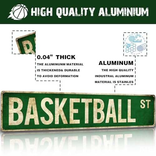 Rasonus Basketball Gifts for Boys 8-12 Accessories Basketball Room Decor Vintage Street Signs Bedroom Wall Art Gear for Teen Boys 12-14 - Image 3