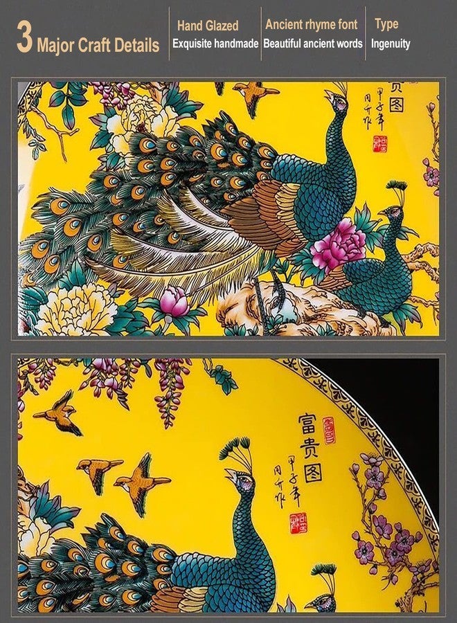 LIYAOLI Decorative Plates for Display,2024 Chinese Classical Colorful Peacock Birds and Peony Flowers Plate Decor Handmade Art Decor for Display Living Room Table - Image 3