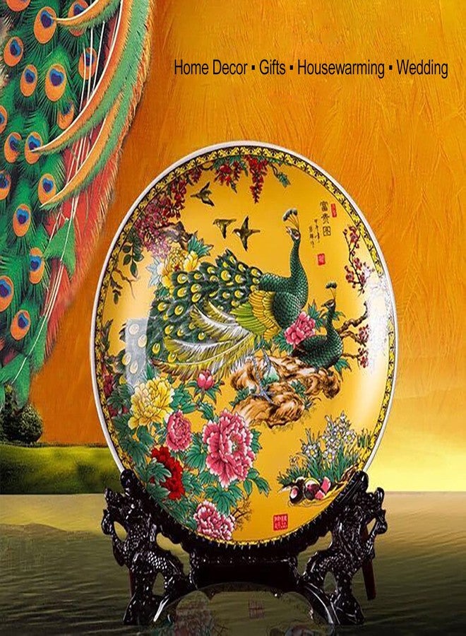 LIYAOLI Decorative Plates for Display,2024 Chinese Classical Colorful Peacock Birds and Peony Flowers Plate Decor Handmade Art Decor for Display Living Room Table - Image 2