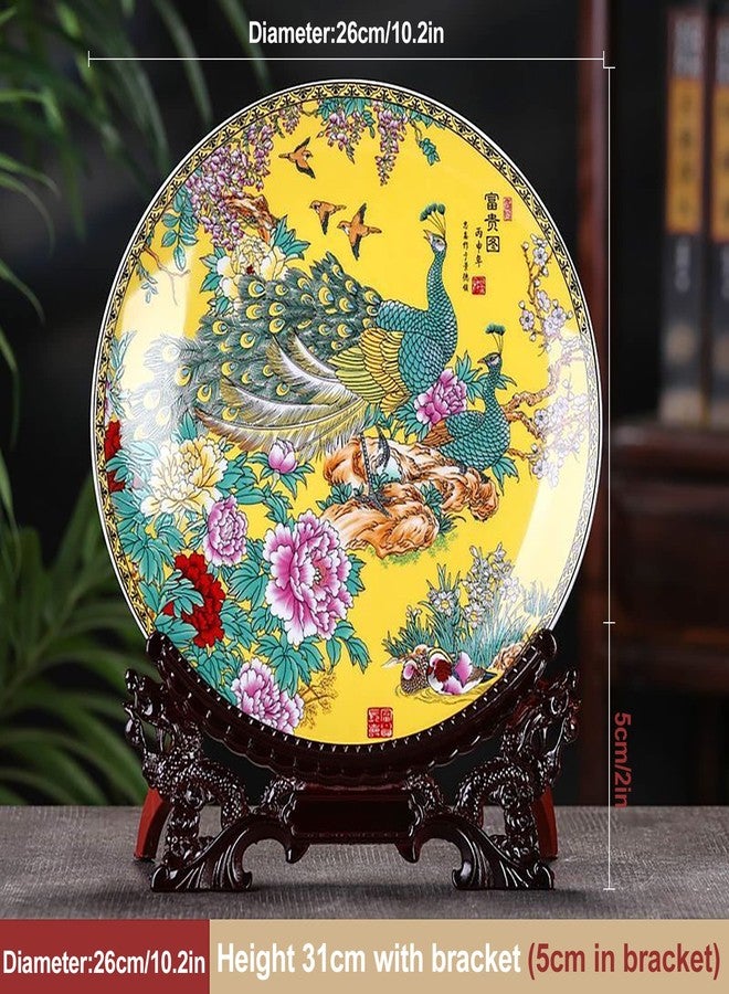 LIYAOLI Decorative Plates for Display,2024 Chinese Classical Colorful Peacock Birds and Peony Flowers Plate Decor Handmade Art Decor for Display Living Room Table - Image 5