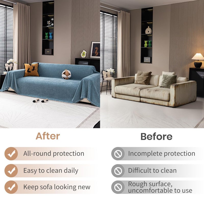 Nobildonna Chenille Couch Cover for Sofa Cover Washable Pet Scratch Couch Covers Tassel Sofa Slipcover for 2 Cushion Couch Furniture Protector Blanket for Living Room,Stone Blue 71"x118" - Image 5