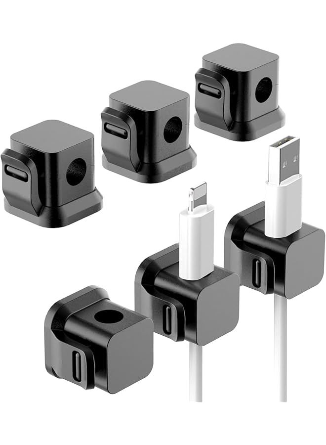 promass 6 Pack Cable Clips [Cable Smooth Adjustable] Cord Holder, Under Desk Cable Management, Adhesive Wire Holder Keeper Organizer for Home Office Desk Phone Car Wall Desktop Nightstand (Black) - Image 1