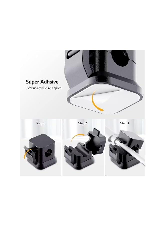 promass 6 Pack Cable Clips [Cable Smooth Adjustable] Cord Holder, Under Desk Cable Management, Adhesive Wire Holder Keeper Organizer for Home Office Desk Phone Car Wall Desktop Nightstand (Black) - Image 3