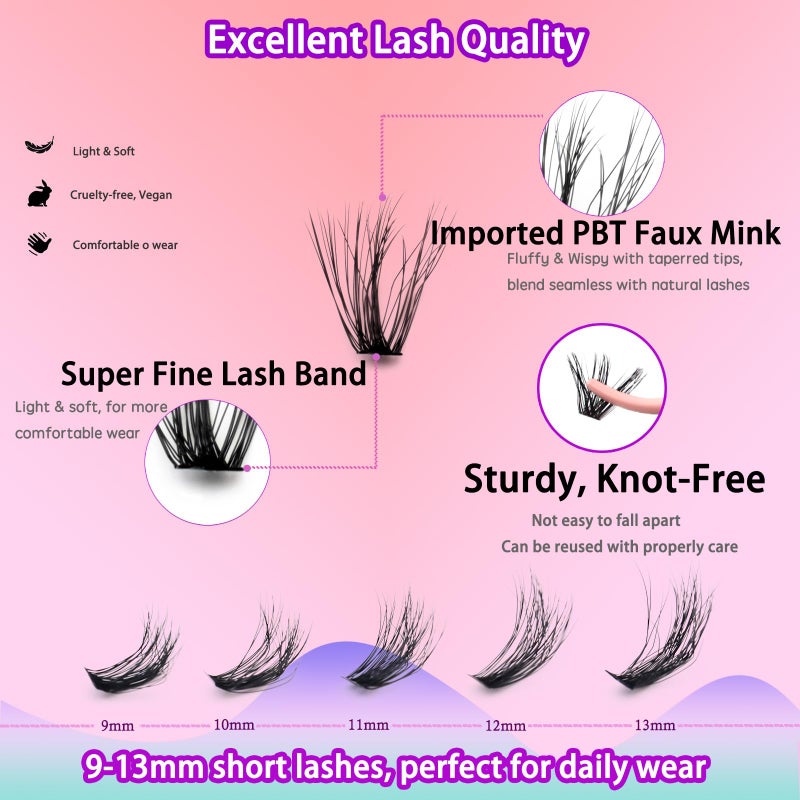 DAODER Cluster Lashes Natural Look 640pcs Wispy Lash Clusters 9-13mm Short Eyelash Extension With 30D+40D+50D+60D Mixed Lash Book D Curl Natural Lash Extension (30D+40D+50D+60D 9-13MM) - Image 3