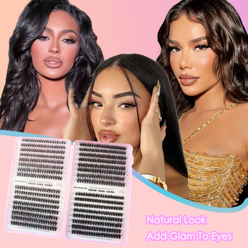 DAODER Cluster Lashes Natural Look 640pcs Wispy Lash Clusters 9-13mm Short Eyelash Extension With 30D+40D+50D+60D Mixed Lash Book D Curl Natural Lash Extension (30D+40D+50D+60D 9-13MM) - Image 5