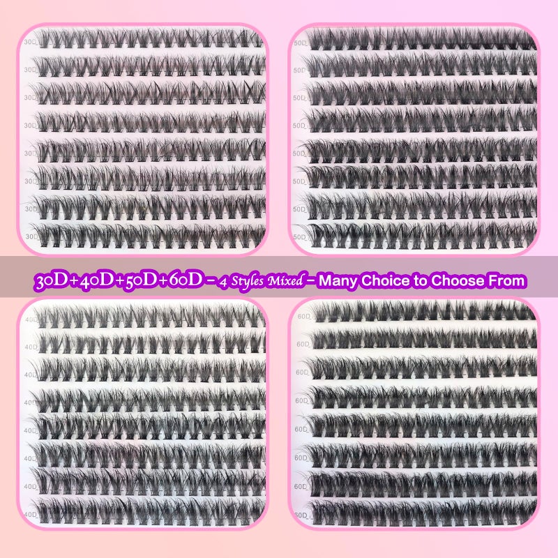 DAODER Cluster Lashes Natural Look 640pcs Wispy Lash Clusters 9-13mm Short Eyelash Extension With 30D+40D+50D+60D Mixed Lash Book D Curl Natural Lash Extension (30D+40D+50D+60D 9-13MM) - Image 2