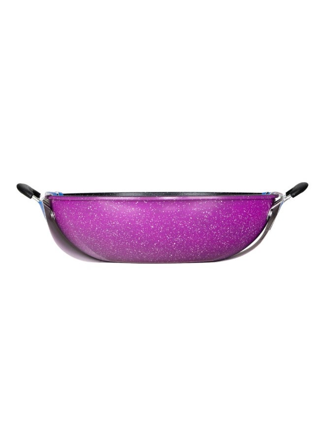 Non-Stick Granite Wok 2 Side Handle 34Cm Insulated Bowl Great Bowl For Holiday Dinner Keeps Food Hot Fresh For Long Hours, Black Purple Color.