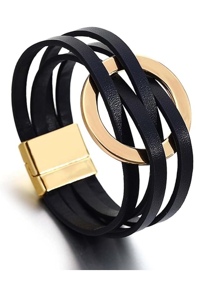 إيروريكس أساور جلدية سوداء عصرية للنساء أساور بوهو قابلة للتكديس هدية مثالية لعيد الحب مجوهرات متعددة الطبقات لإطلالة أنيقة - Image 1