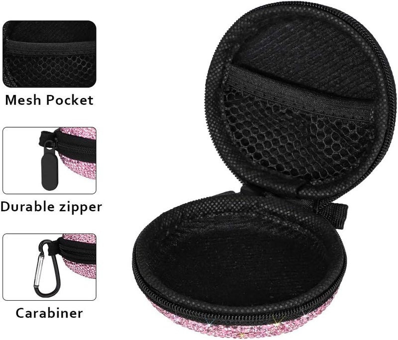 SAVORI Carrying Headphone Case Bag Small Earbud Case Bling Rhinestone Crystal Mini Portable Earphone Storage Bag Pouch for Earset & Mini Items with Carabiner (Pink) - Image 4