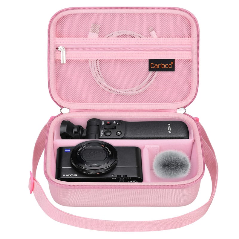 Canboc Carrying Camera Case for Sony ZV1F ZV1 ZV1II Vlog Digital Camera Vlogger Accessory Kit Tripod Travel Storage Bag with Strap Mesh Pocket fit Cable Pink - Image 2