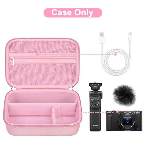 Canboc Carrying Camera Case for Sony ZV1F ZV1 ZV1II Vlog Digital Camera Vlogger Accessory Kit Tripod Travel Storage Bag with Strap Mesh Pocket fit Cable Pink - Image 3