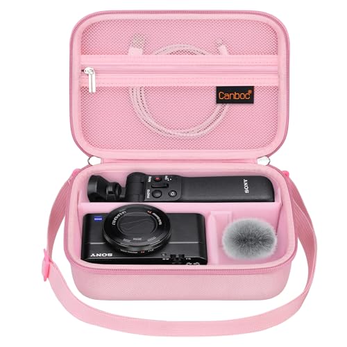 Canboc Carrying Camera Case for Sony ZV1F ZV1 ZV1II Vlog Digital Camera Vlogger Accessory Kit Tripod Travel Storage Bag with Strap Mesh Pocket fit Cable Pink - Image 1