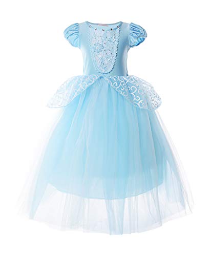JerrisApparel Girls Princess Costume Puff Sleeve Fancy Birthday Party Dress up (5, Blue with Accessories) - Image 2