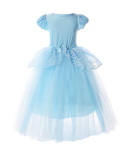 JerrisApparel Girls Princess Costume Puff Sleeve Fancy Birthday Party Dress up (5, Blue with Accessories) - Image 3
