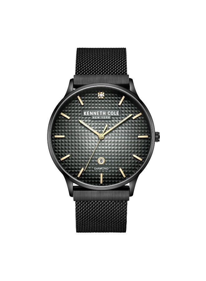 Kenneth Cole New York ساعة أنالوج للرجال بقرص أسود من الفولاذ المقاوم للصدأ الأسود - 42 مم - Image 1