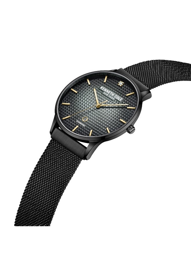 Kenneth Cole New York ساعة أنالوج للرجال بقرص أسود من الفولاذ المقاوم للصدأ الأسود - 42 مم - Image 2