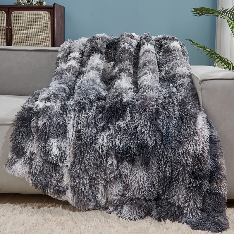 GONAAP Fuzzy Faux Fur Throw Blanket Twin Size Tiedye Marble Black Super Soft Cozy Plush Fuzzy Shaggy Blanket for Couch Sofa Bed Tiedye Marble Black Twin60x80