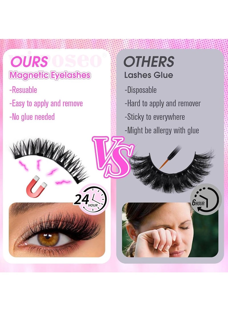 FLYROAD Magnetic False Eyelashes Set, Reusable Magnetic Eyelashes, Upper and Lower Eyelashes Combination (Left and Right Eyes Separate), Natural Glue-free 3D False Eyelashes Set with Applicator, Easy to Wear  - Image 3