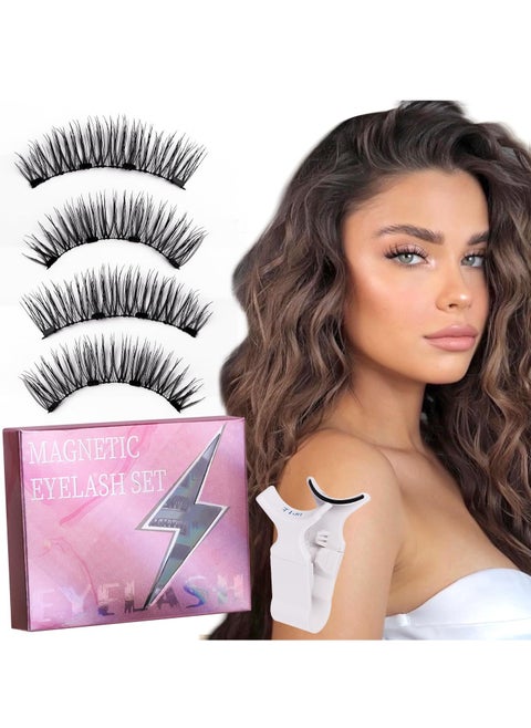 Magnetic False Eyelashes Set, Reusable Magnetic Eyelashes, Upper and Lower Eyelashes Combination (Left and Right Eyes Separate), Natural Glue-free 3D False Eyelashes Set with Applicator, Easy to Wear