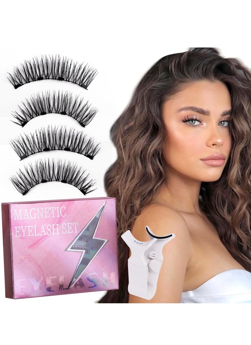 FLYROAD Magnetic False Eyelashes Set, Reusable Magnetic Eyelashes, Upper and Lower Eyelashes Combination (Left and Right Eyes Separate), Natural Glue-free 3D False Eyelashes Set with Applicator, Easy to Wear  - Image 1
