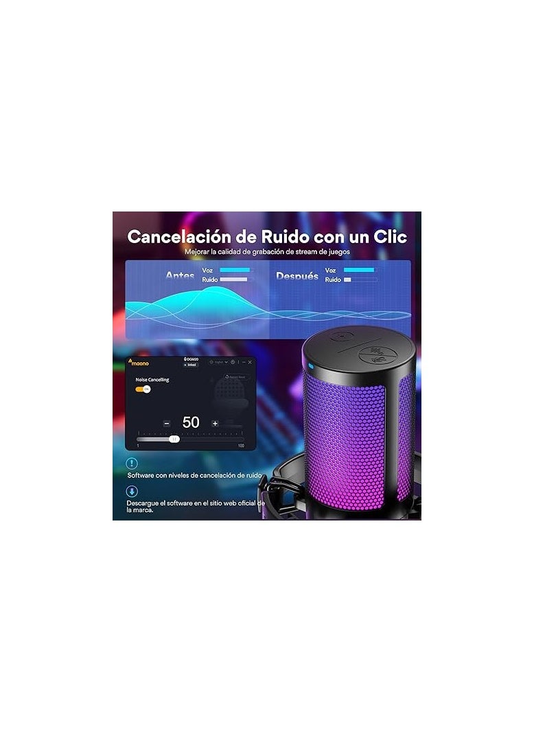 Maono - MAONO DGM20 GamerWave Condenser USB Gaming RGB Microphone BLACK - Image 1