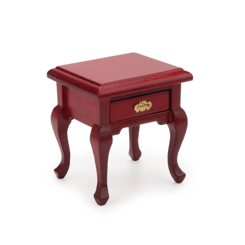 Cutemini Miniature Furniture 112 Bedside Table Dollhouse Accessories Wooden Nightstand Vintage Living Room Bedroom Scene Bedroom Bedsides End TableHouse Model Decoration Red - Image 3