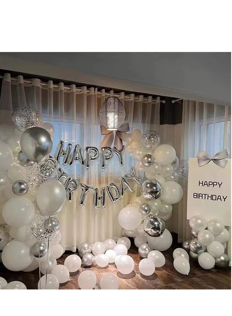 رالي مجموعة 50 قطعة من بالونات اللاتكس والزينة - بالونات بألوان الابيض والفضي مثالية لحفلات التخرج، استقبال المولود الجديد، حفلات الزفاف، أعياد الميلاد، وحفلات العزوبية