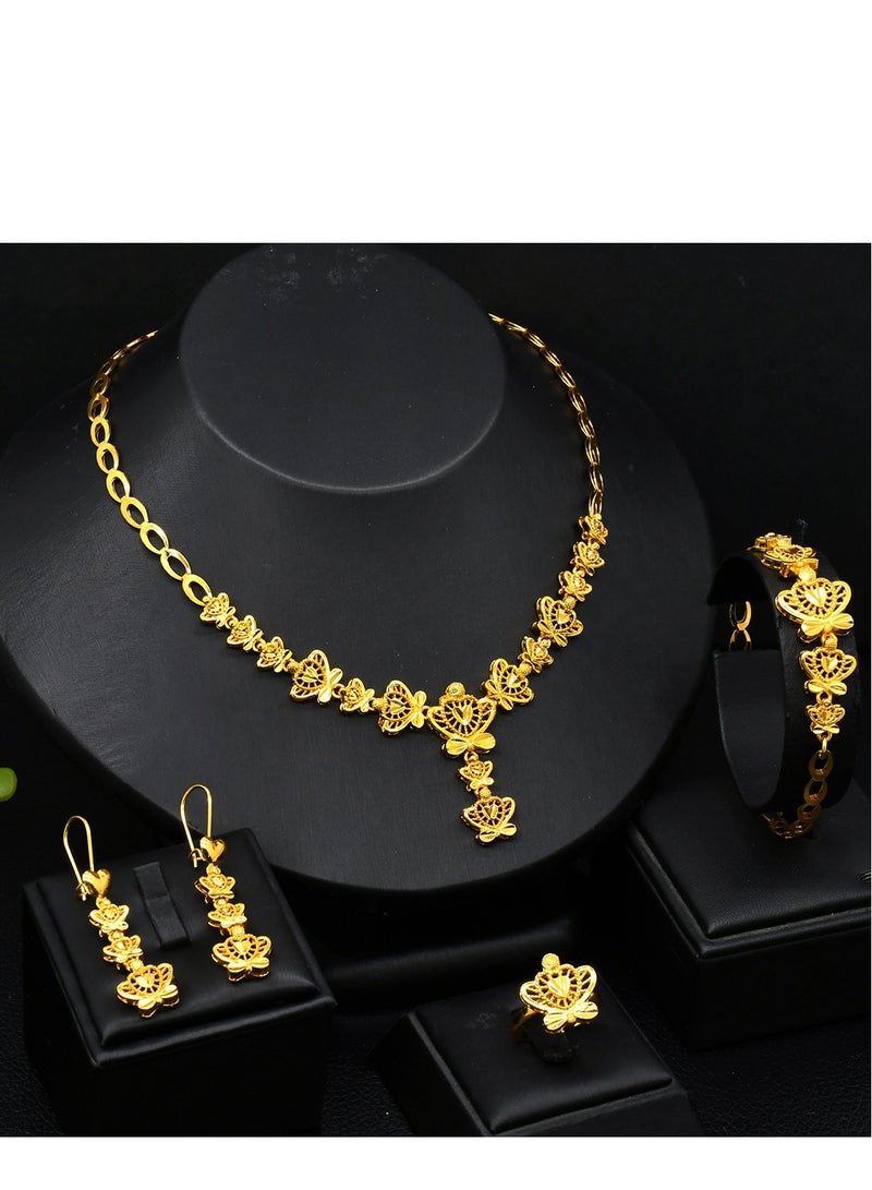 4-Piece 24K Gold Plated Wedding Jewelry Set With Necklace, Bangle, Earrings and ring - Image 2